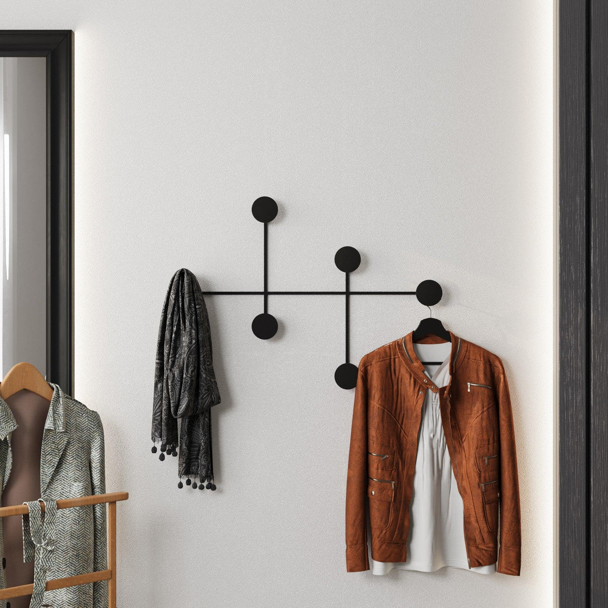 Cuier de perete metalic, 10x60x82 cm - Negru
