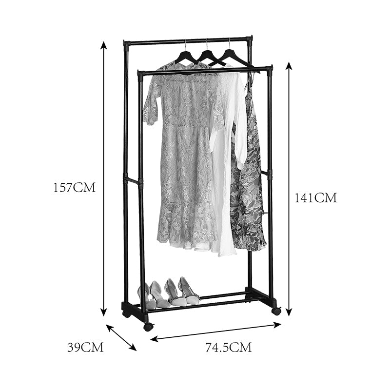 Cuier de podea Ganco din metal, Negru, 75x39x157 cm