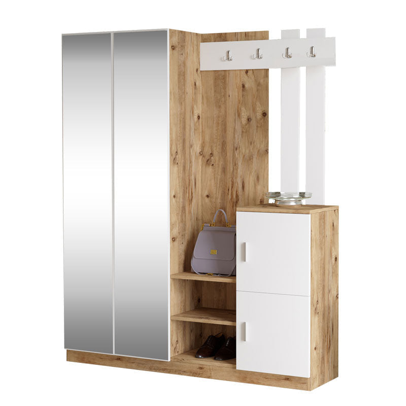Cuier Doorse cu oglinda, Alb - Gri inchis, 148x35x180 cm - Alb