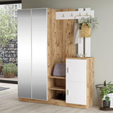 Cuier Doorse cu oglinda, Alb - Gri inchis, 148x35x180 cm - Cuier Doorse cu oglinda, Alb - Gri inchis, 148x35x180 cm - 176-000130
