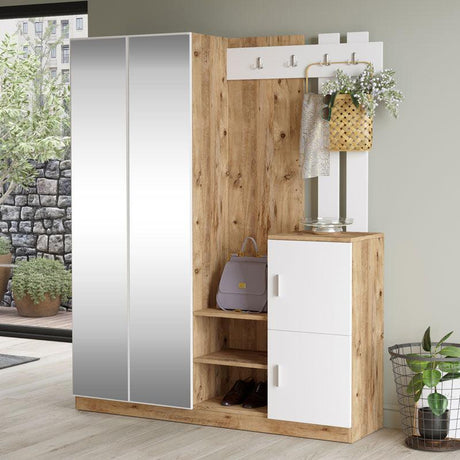 Cuier Doorse cu oglinda, Alb - Gri inchis, 148x35x180 cm