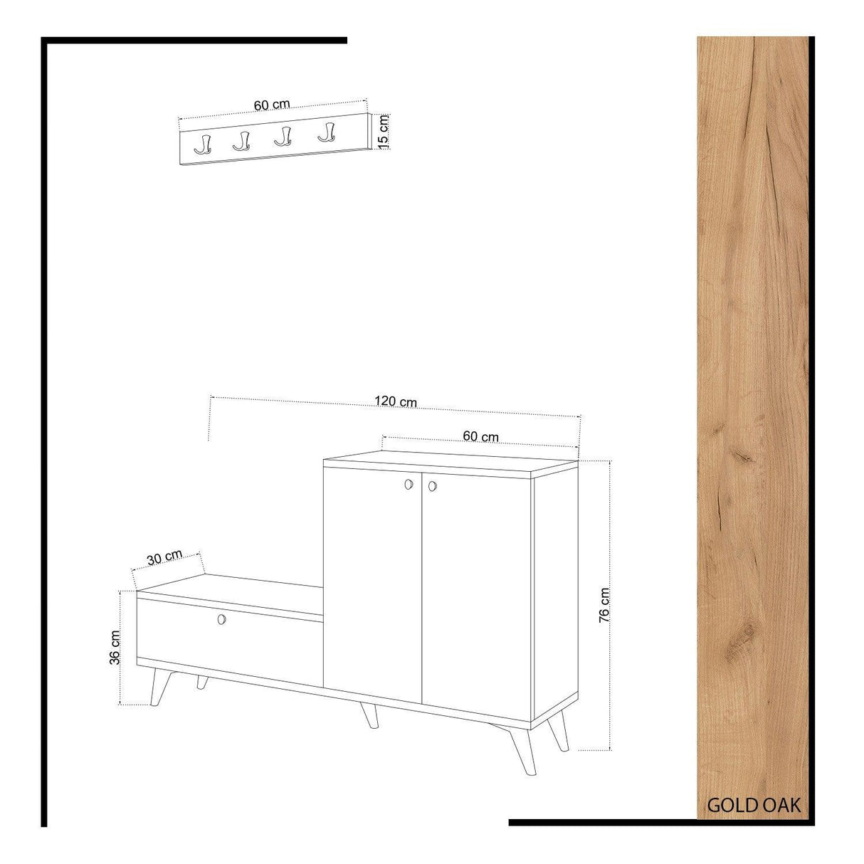 Cuier Evva, Stejar, 60x30x15 cm