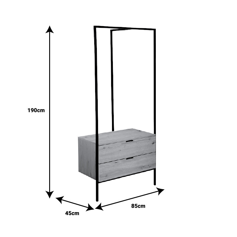 Cuier Keila Natural si metal, negru, 85x45x190 cm