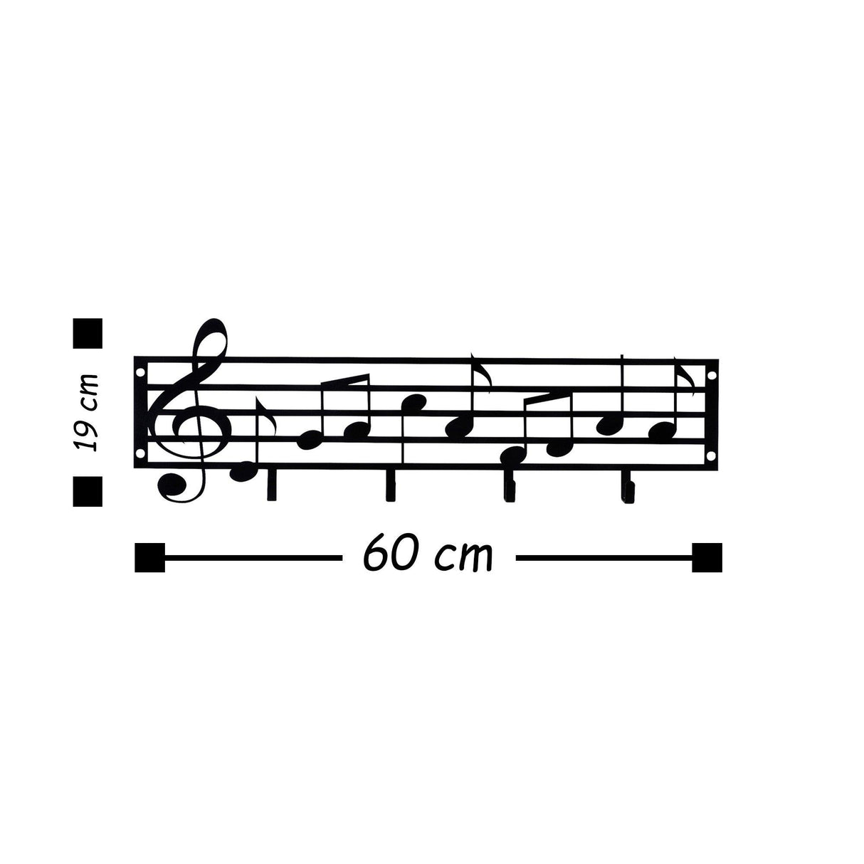Cuier metalic Note, Negru, 19x60 cm