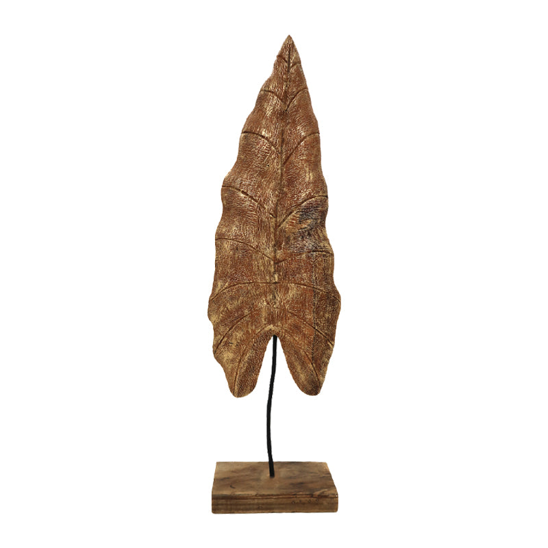 Decoratiune de masa frunza Lopi Auriu mango lemn-fier, 23x9x78 cm