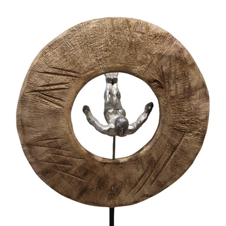 Decoratiune de masa Manny lemn de mango Natural-aluminiu, 31x18x50 cm