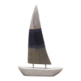 Decoratiune de masa nava Elize alb-Gri-albastru lemn de mango-fier, 30x5x48 cm