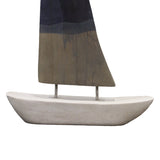 Decoratiune de masa nava Elize alb-Gri-albastru lemn de mango-fier, 30x5x48 cm