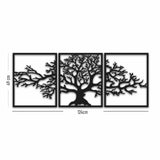 Decoratiune de perete Copacul Vietii, Metal, 3 Piese, Negru, 124x49x0.15 cm