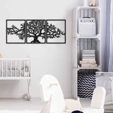 Decoratiune de perete Copacul Vietii, Metal, 3 Piese, Negru, 124x49x0.15 cm