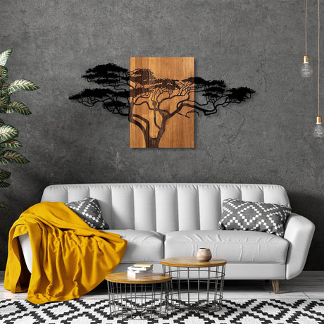 Decoratiune de perete lemn Acacia Tree - 329, Negru, 70x144 cm