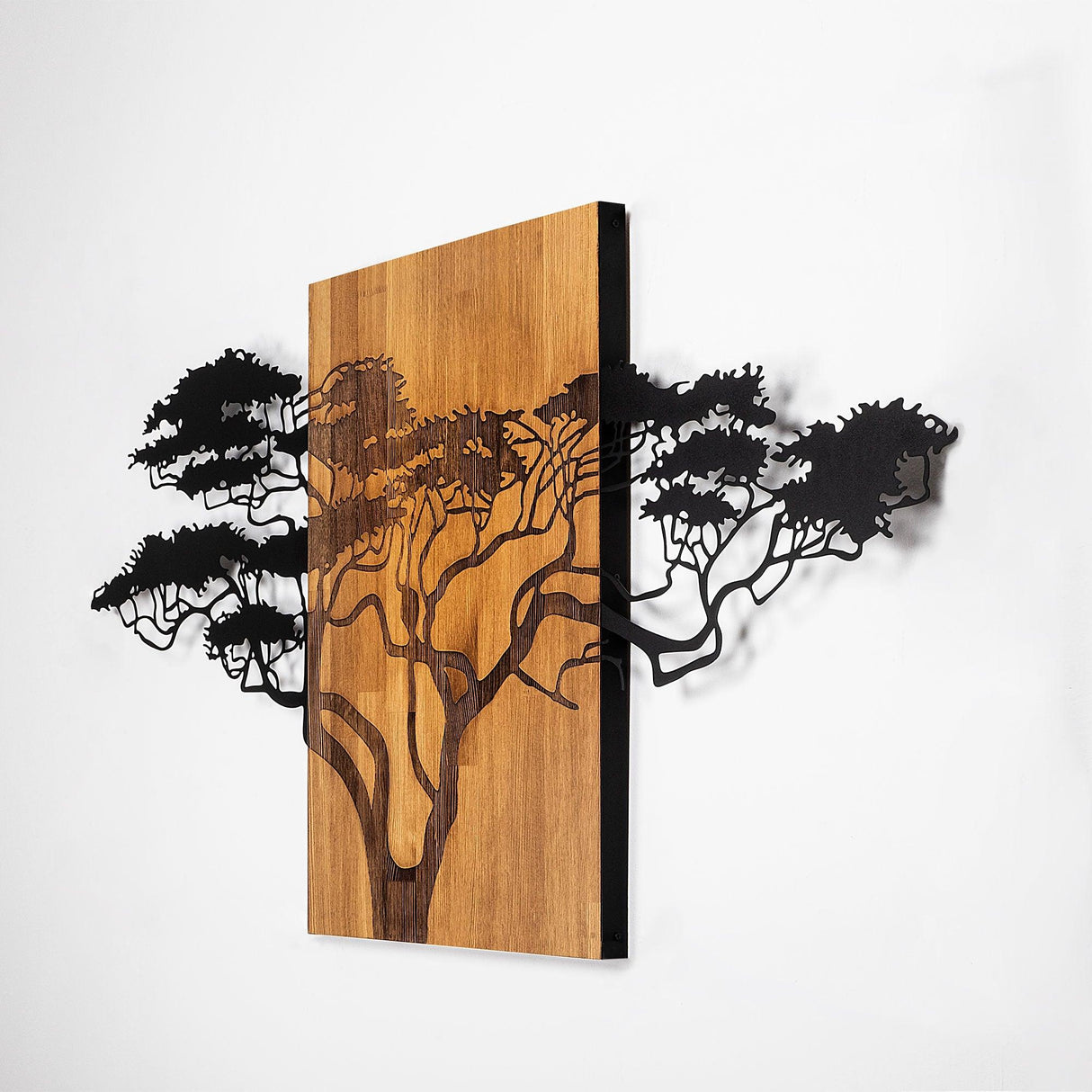 Decoratiune de perete lemn Acacia Tree - 329, Negru, 70x144 cm