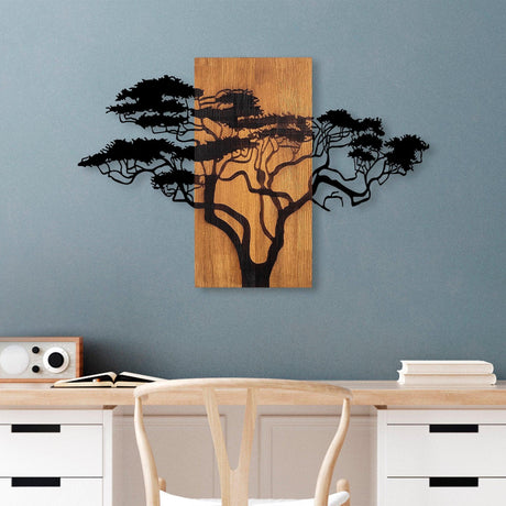 Decoratiune de perete lemn Acacia Tree - 387, Nuc, 58x90 cm