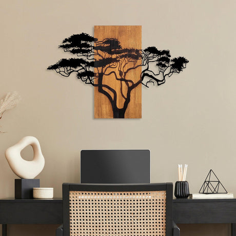 Decoratiune de perete lemn Acacia Tree - 387, Nuc, 58x90 cm
