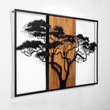 Decoratiune de perete lemn Acacia Tree - 388, Nuc, 58x90 cm