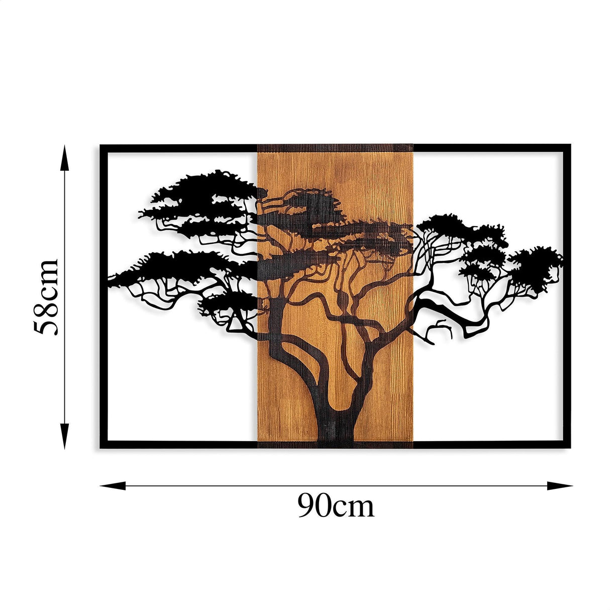 Decoratiune de perete lemn Acacia Tree - 388, Nuc, 58x90 cm