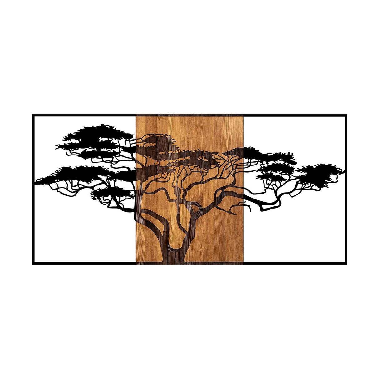 Decoratiune de Perete Lemn Acacia Tree, Negru, 70x147 cm