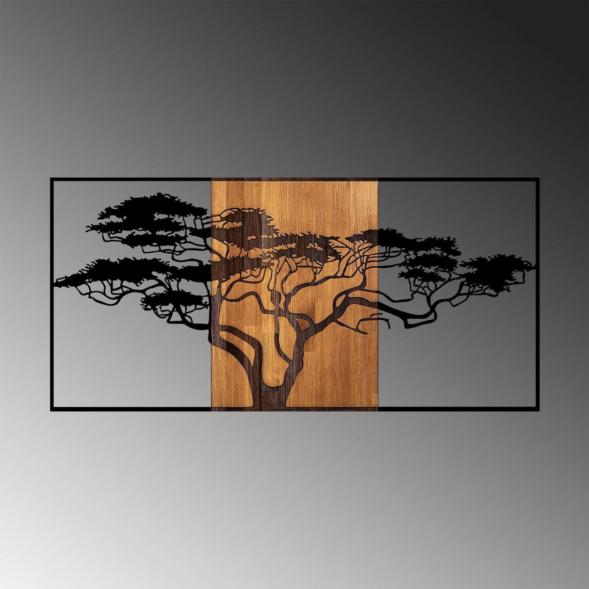 Decoratiune de Perete Lemn Acacia Tree, Negru, 70x147 cm