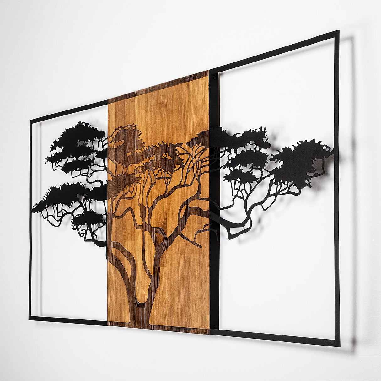 Decoratiune de Perete Lemn Acacia Tree, Negru, 70x147 cm