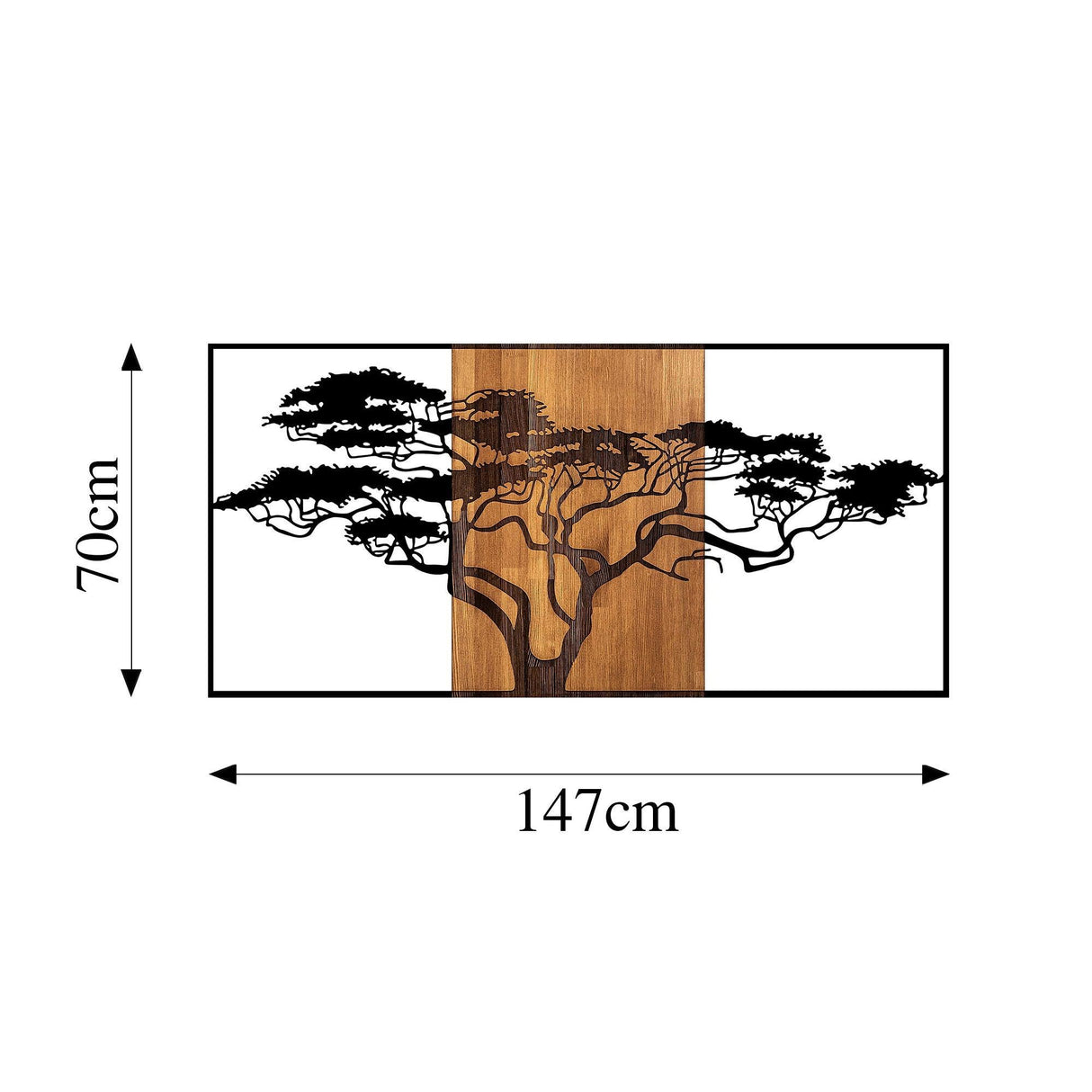 Decoratiune de Perete Lemn Acacia Tree, Negru, 70x147 cm