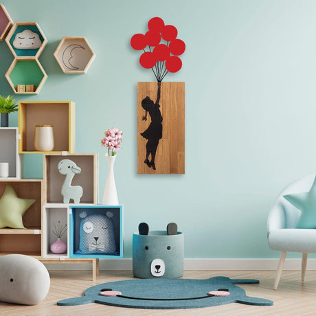 Decoratiune de perete lemn Banksy - 17, Nuc, 62x70 cm