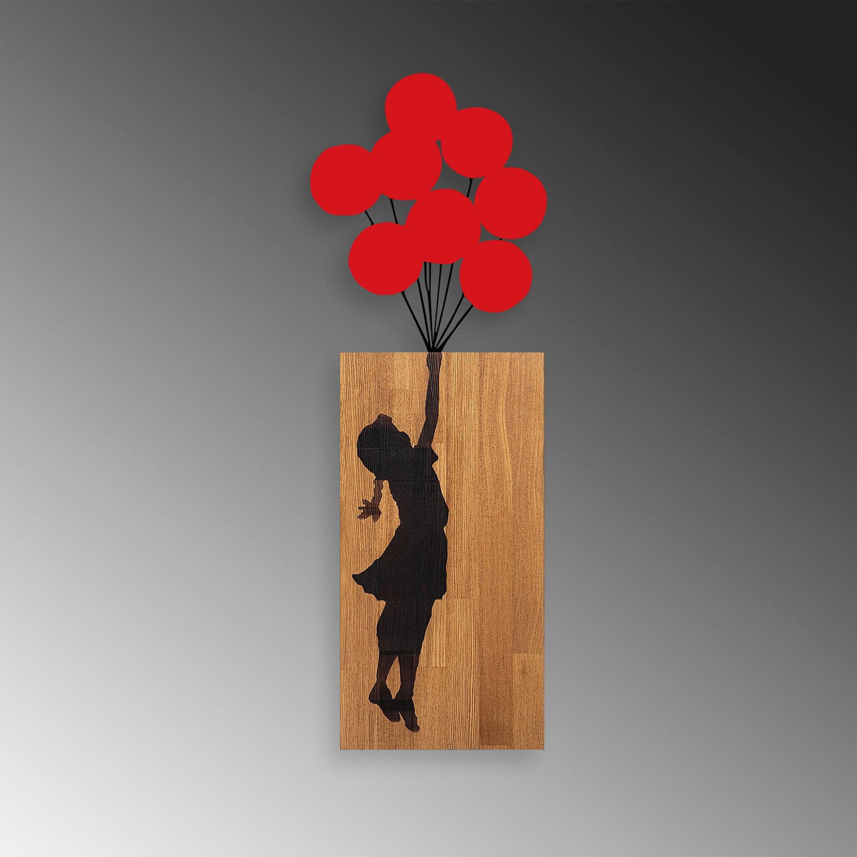 Decoratiune de perete lemn Banksy - 17, Nuc, 62x70 cm
