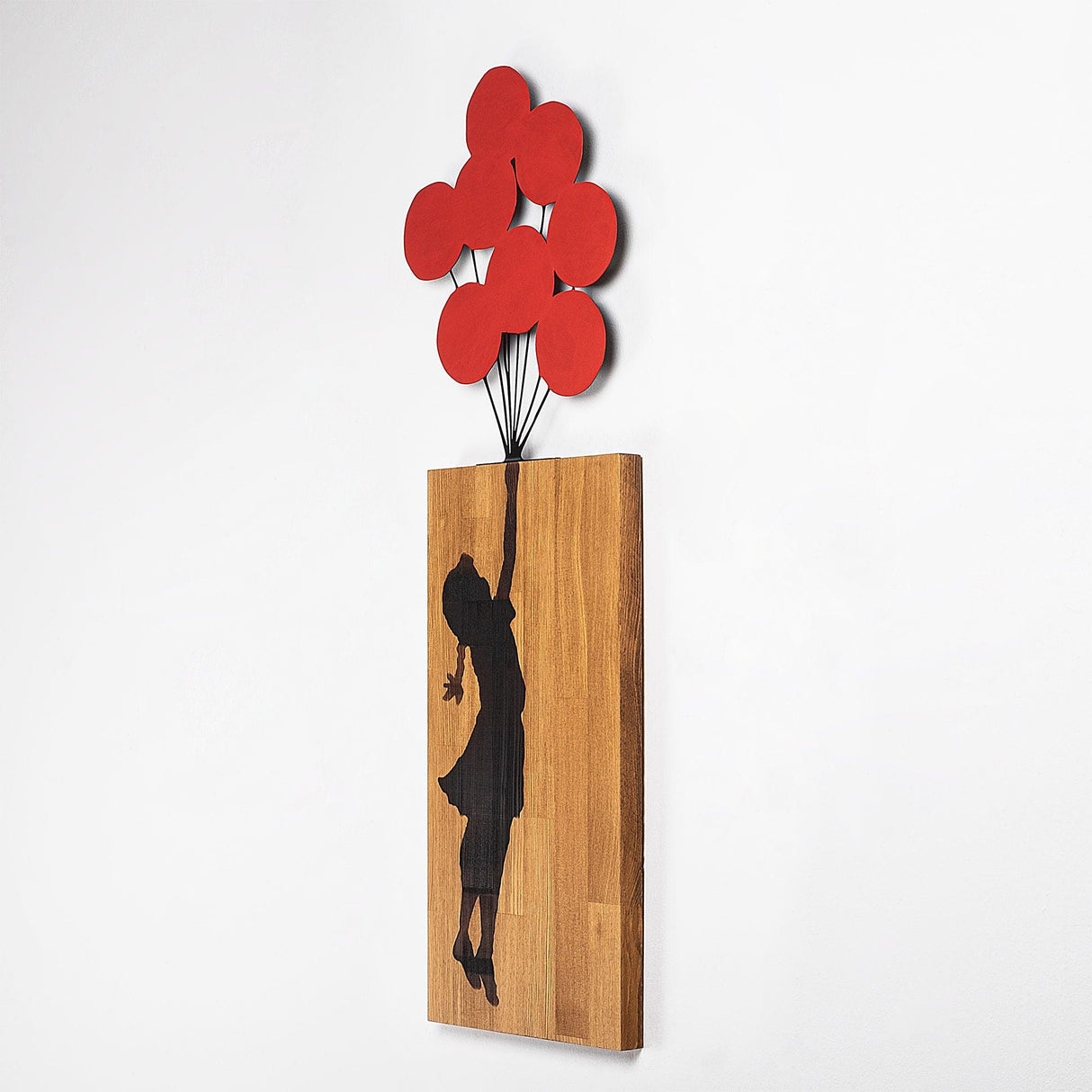 Decoratiune de perete lemn Banksy - 17, Nuc, 62x70 cm