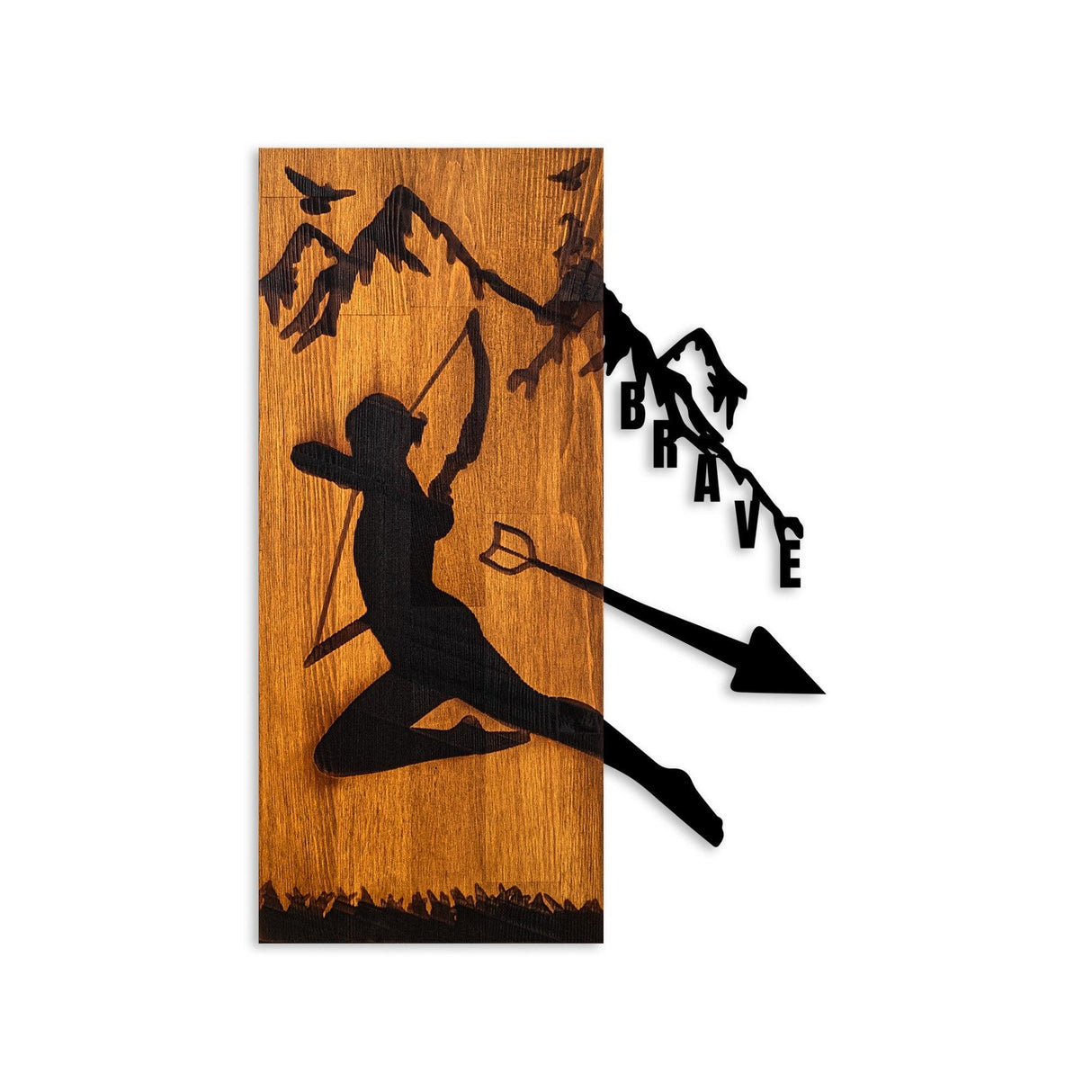 Decoratiune de perete lemn Brave, Nuc, 42x58 cm