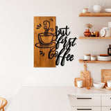 Decoratiune de perete lemn Coffee First, Nuc, 50x58 cm