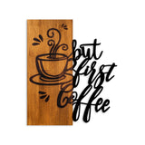 Decoratiune de perete lemn Coffee First, Nuc, 50x58 cm