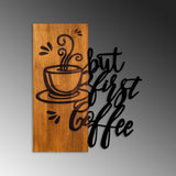 Decoratiune de perete lemn Coffee First, Nuc, 50x58 cm