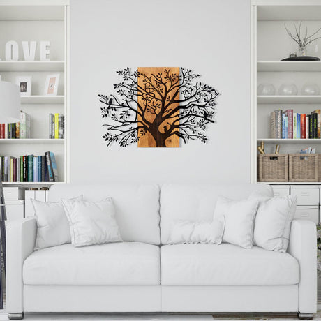 Decoratiune de perete lemn Copac Kavak, Negru, 85x58 cm