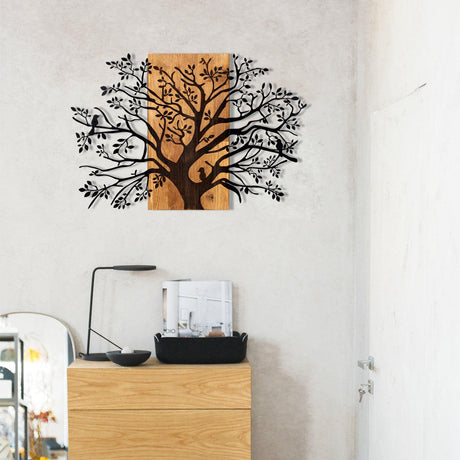 Decoratiune de perete lemn Copac Kavak, Negru, 85x58 cm