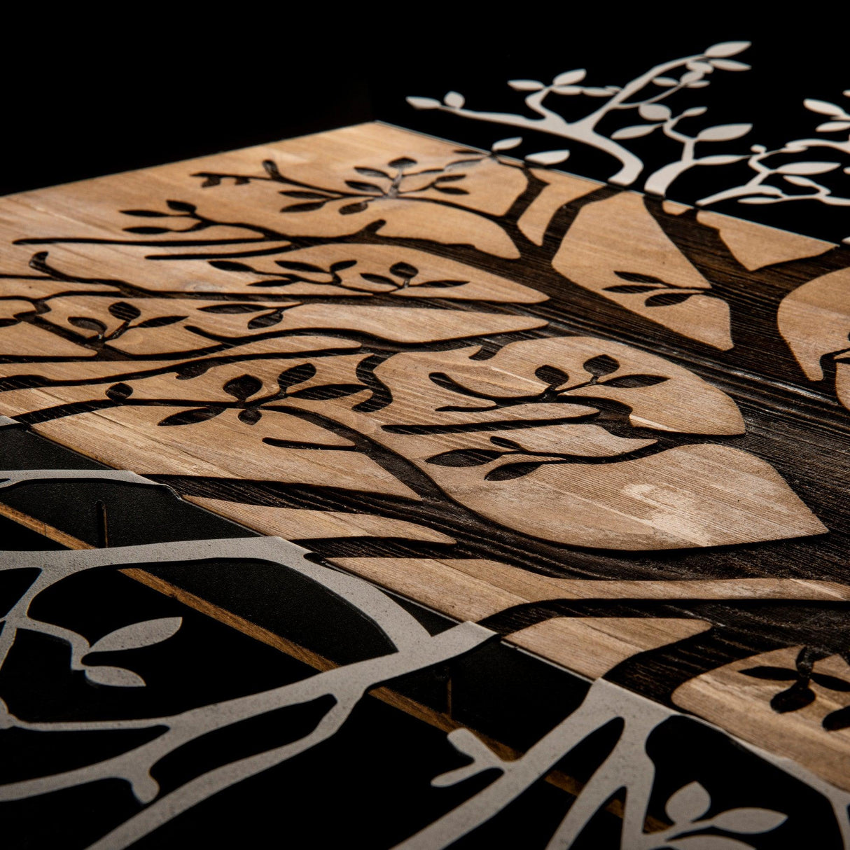 Decoratiune de perete lemn Copac Kavak, Negru, 85x58 cm