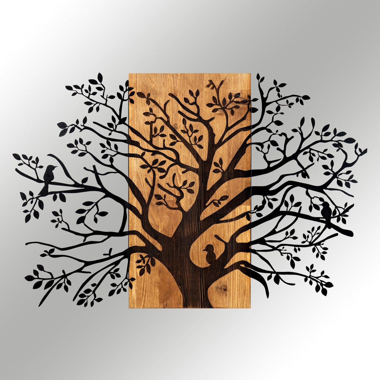 Decoratiune de perete lemn Copac Kavak, Negru, 85x58 cm
