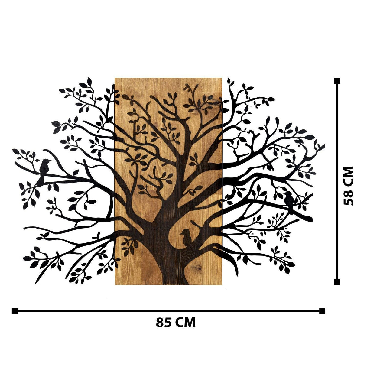 Decoratiune de perete lemn Copac Kavak, Negru, 85x58 cm