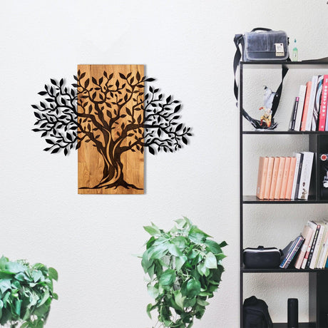 Decoratiune de perete lemn Copacul Familia, Negru, 72x58 cm
