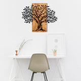 Decoratiune de perete lemn Copacul Familia, Negru, 72x58 cm