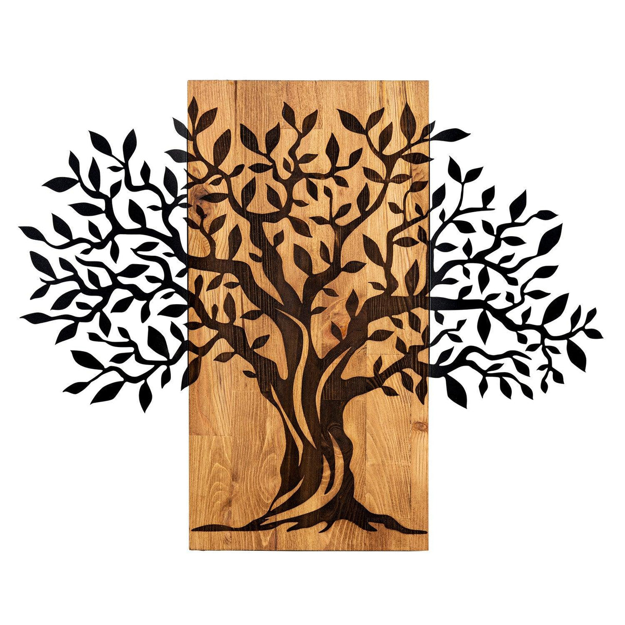 Decoratiune de perete lemn Copacul Familia, Negru, 72x58 cm