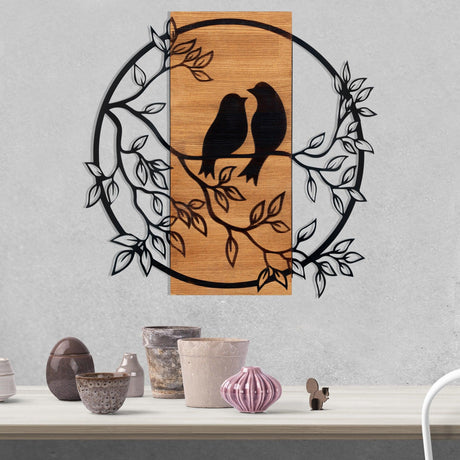 Decoratiune de perete lemn Dragostea in Aer, Negru, 60x59 cm