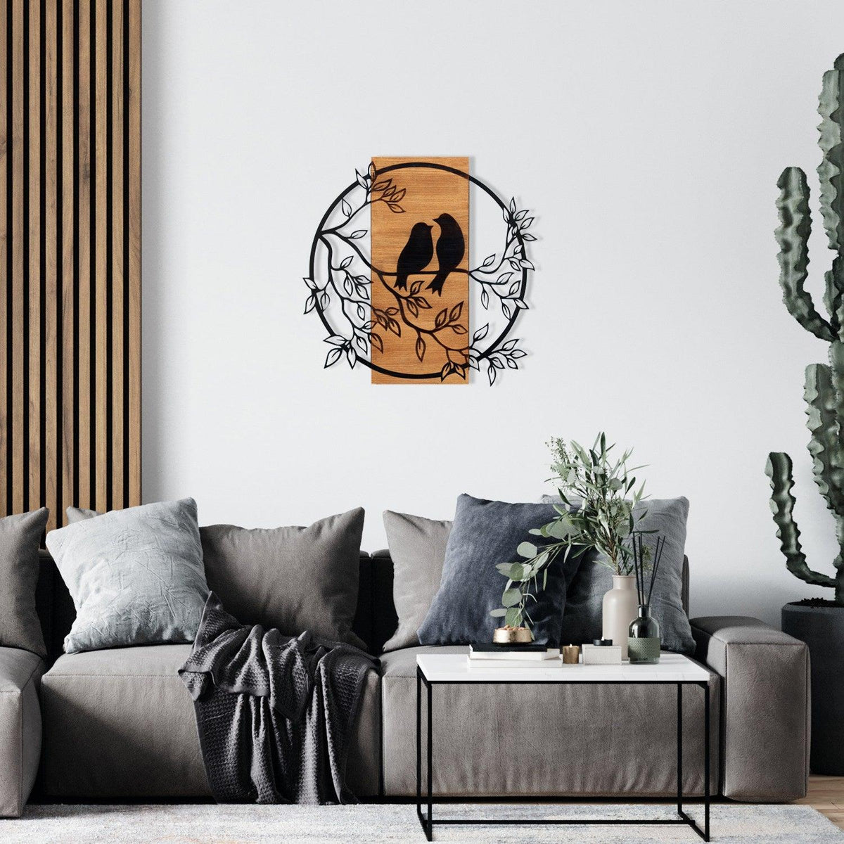 Decoratiune de perete lemn Dragostea in Aer, Negru, 60 x 59 x 3