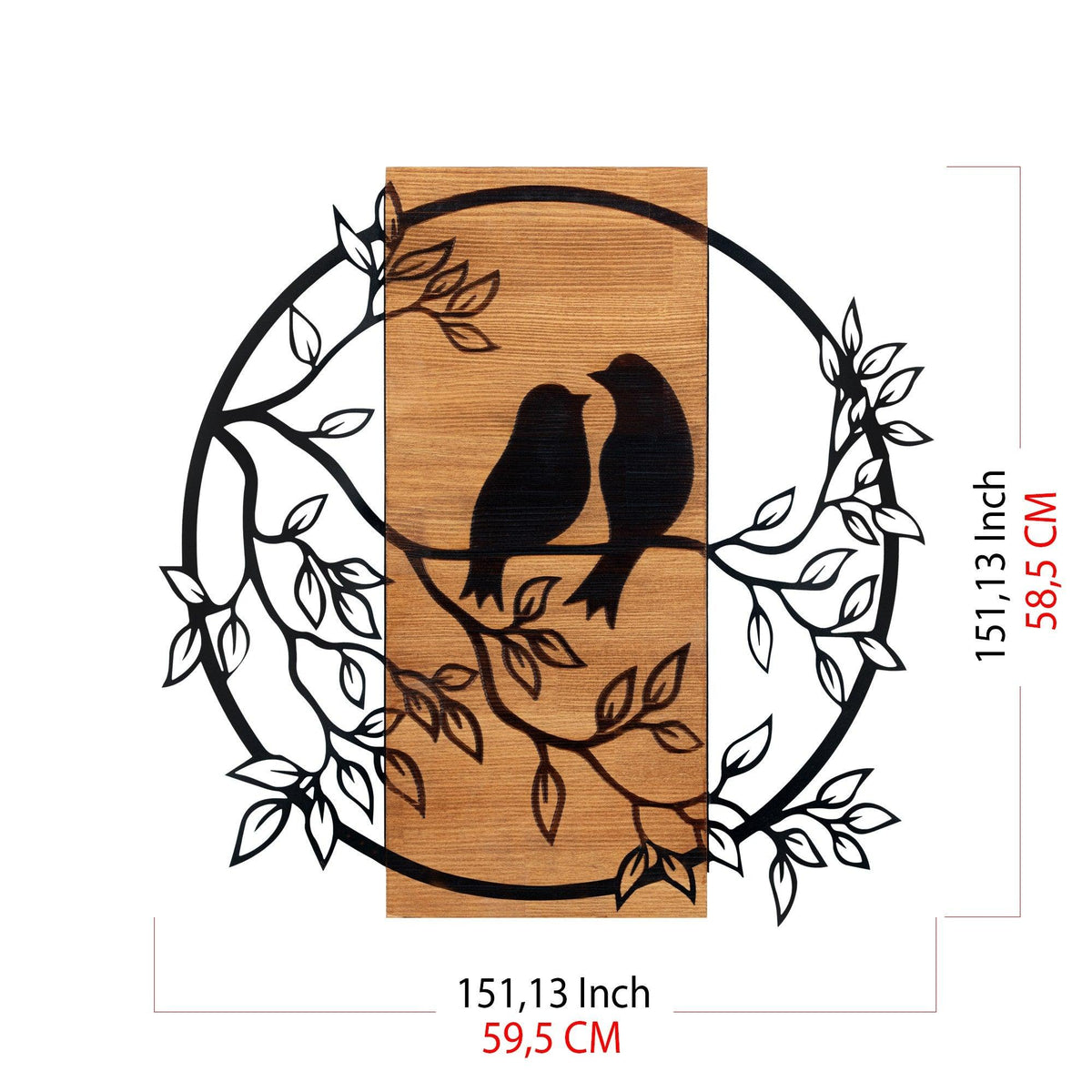 Decoratiune de perete lemn Dragostea in Aer, Negru, 60 x 59 x 3
