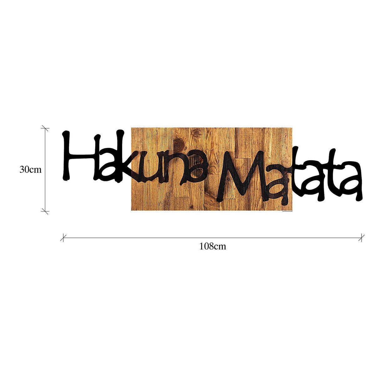 Decoratiune de perete lemn Hakuna Matata 4, Negru, 30x108 cm