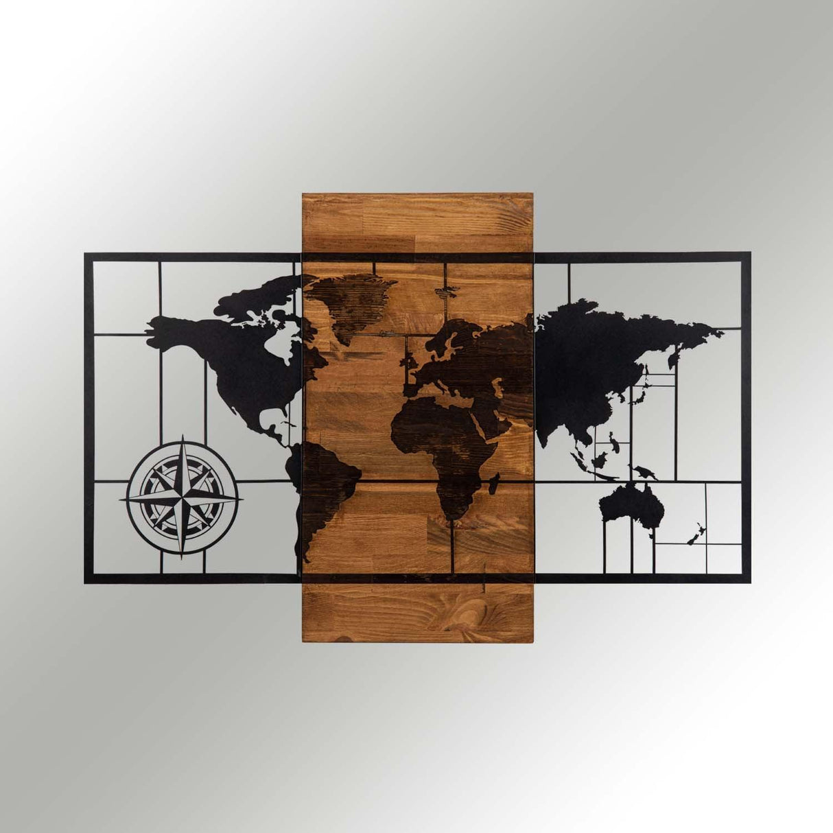 Decoratiune de perete lemn Harta Lumea, Negru, 85x58 cm