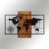 Decoratiune de perete lemn Harta Lumea, Negru, 85x58 cm