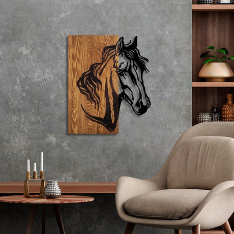 Decoratiune de perete lemn Horse 1, Nuc, 57x48 cm