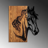 Decoratiune de perete lemn Horse 1, Nuc, 57x48 cm