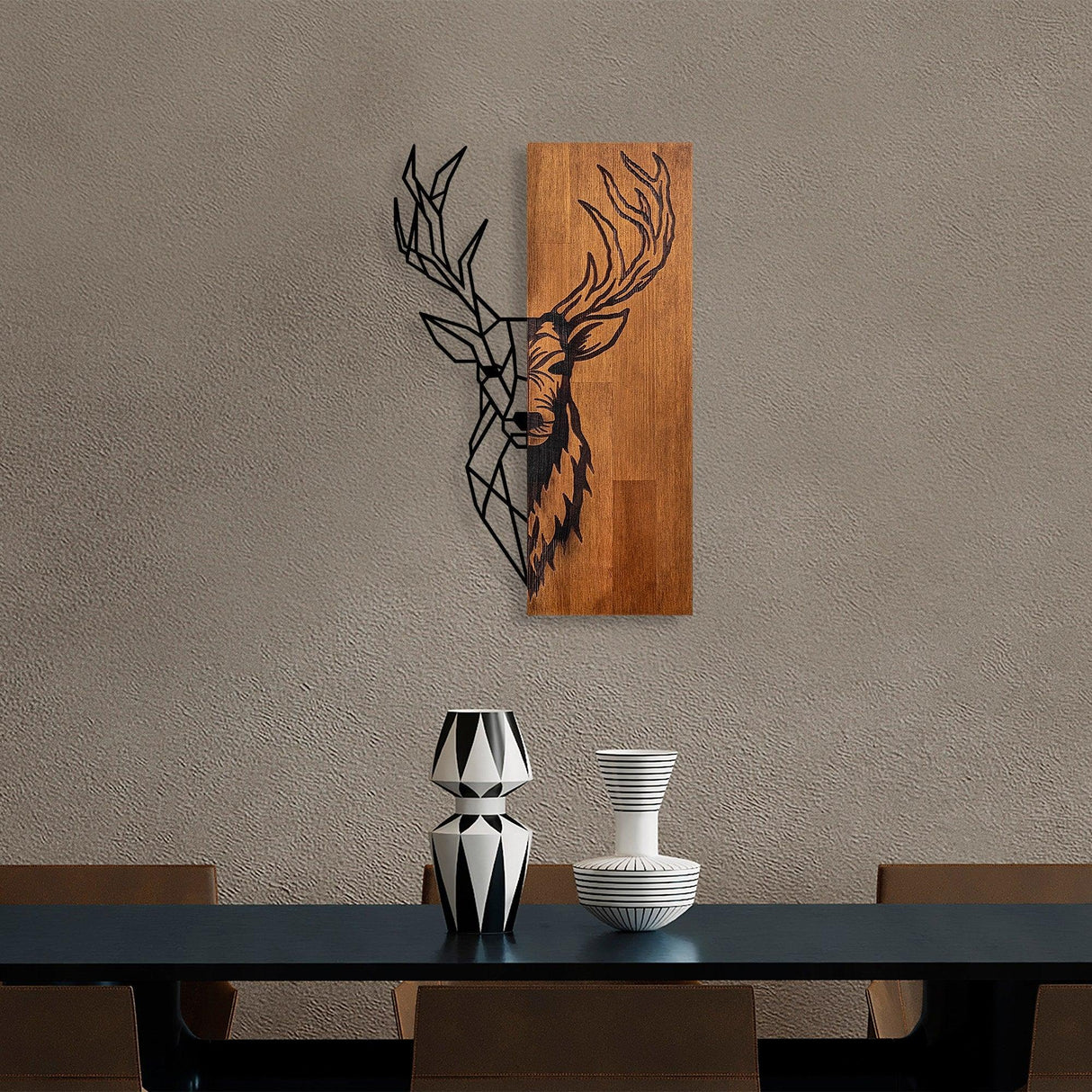 Decoratiune de perete lemn Red Deer 1, Nuc, 33x58x3 cm