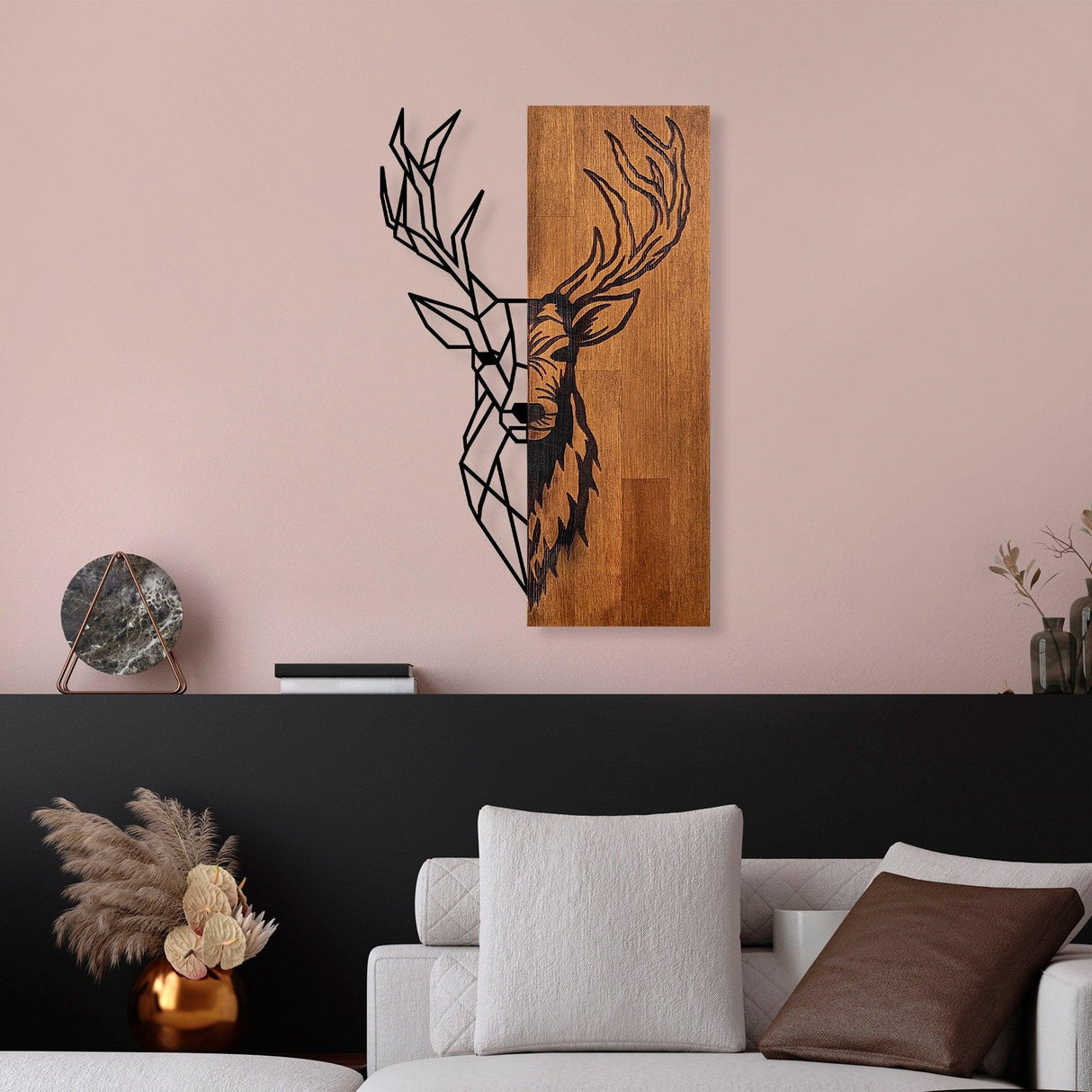 Decoratiune de perete lemn Red Deer 1, Nuc, 33x58x3 cm