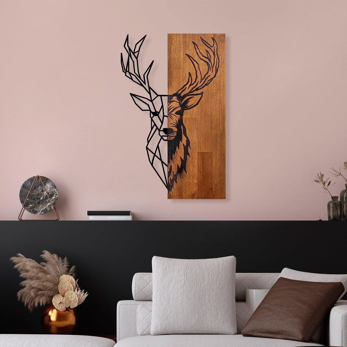 Decoratiune de perete lemn Red Deer 1, Nuc, 58x1x36 cm